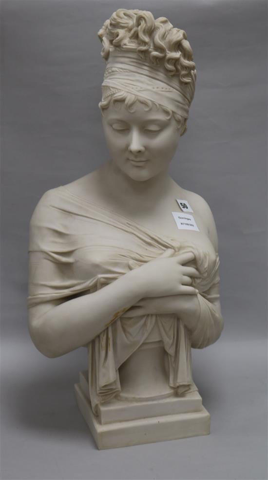 An Art Nouveau style white composition bust of a young woman, signed H. Udon tallest 60cm